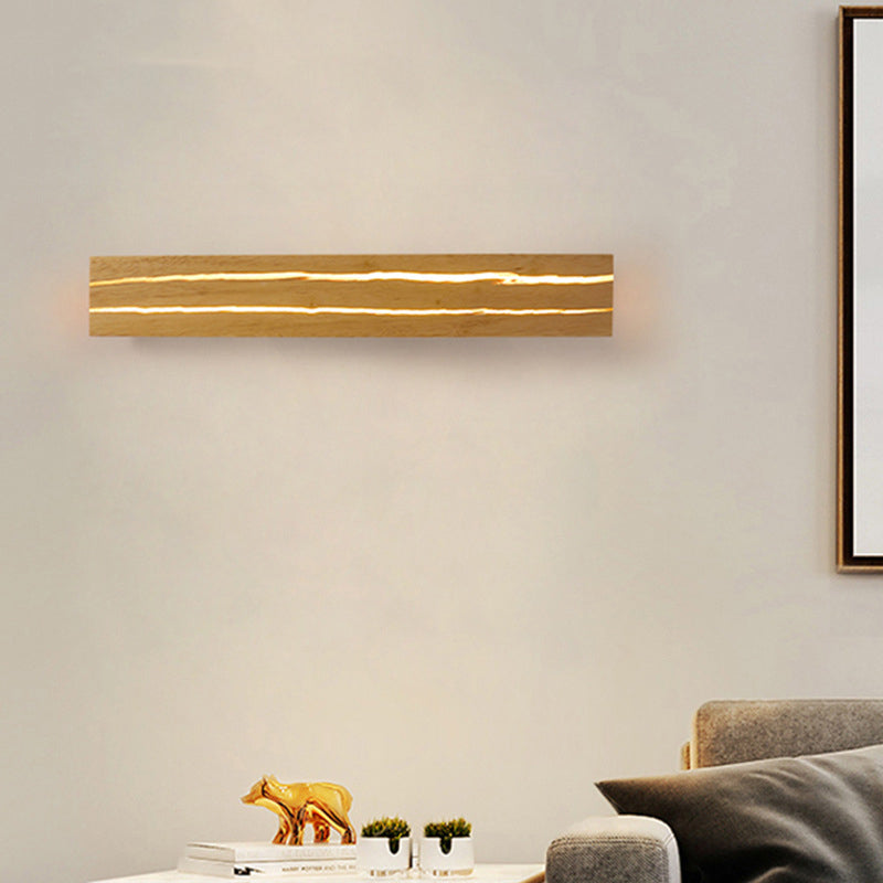 Rectangular Log Crack Wood Iron LED Wall Sconce Lamp