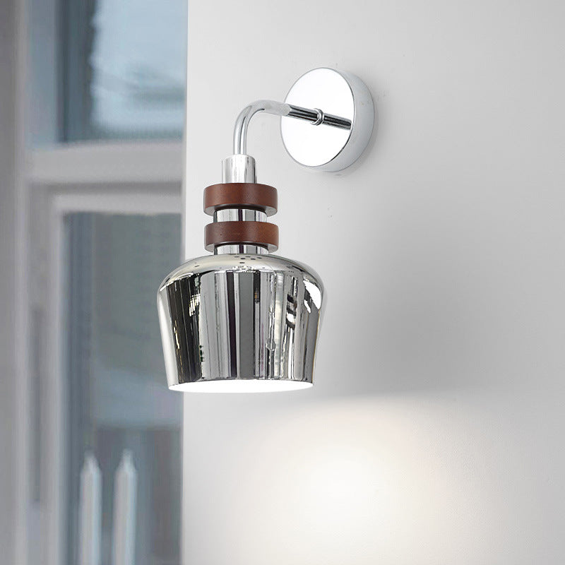 Scandinavian Disc Base Iron Wood 1-Light Wall Sconce Lamp