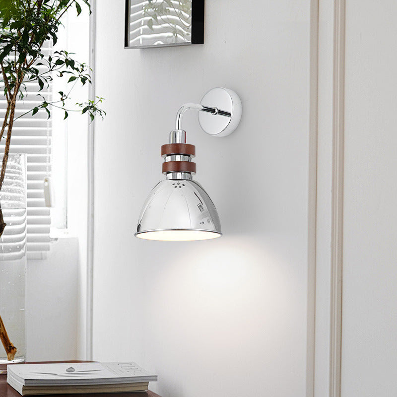 Scandinavian Disc Base Iron Wood 1-Light Wall Sconce Lamp