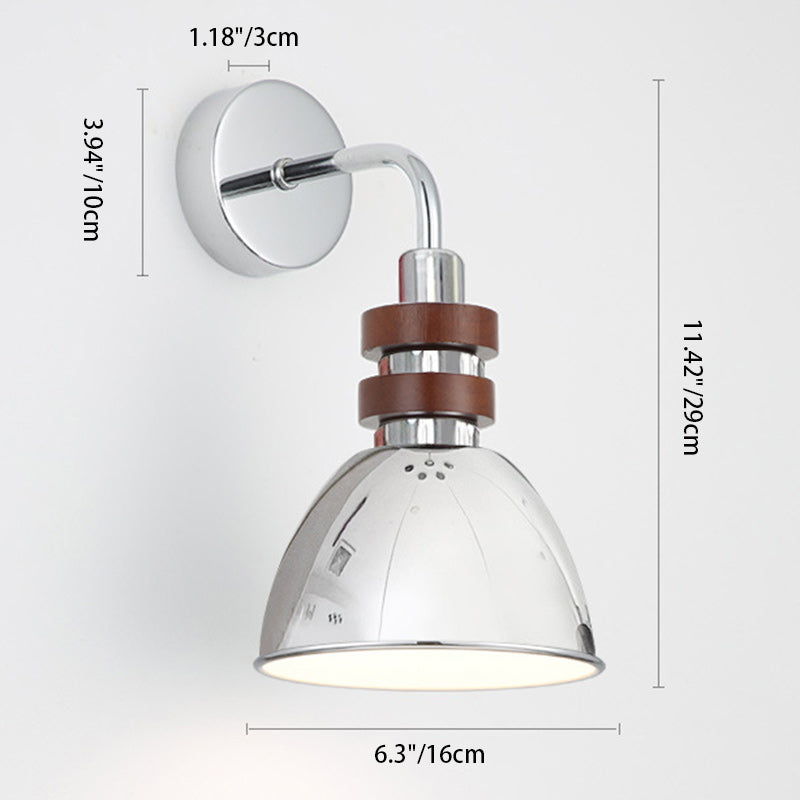 Scandinavian Disc Base Iron Wood 1-Light Wall Sconce Lamp