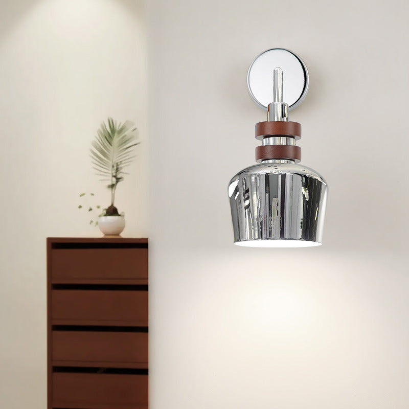 Scandinavian Disc Base Iron Wood 1-Light Wall Sconce Lamp