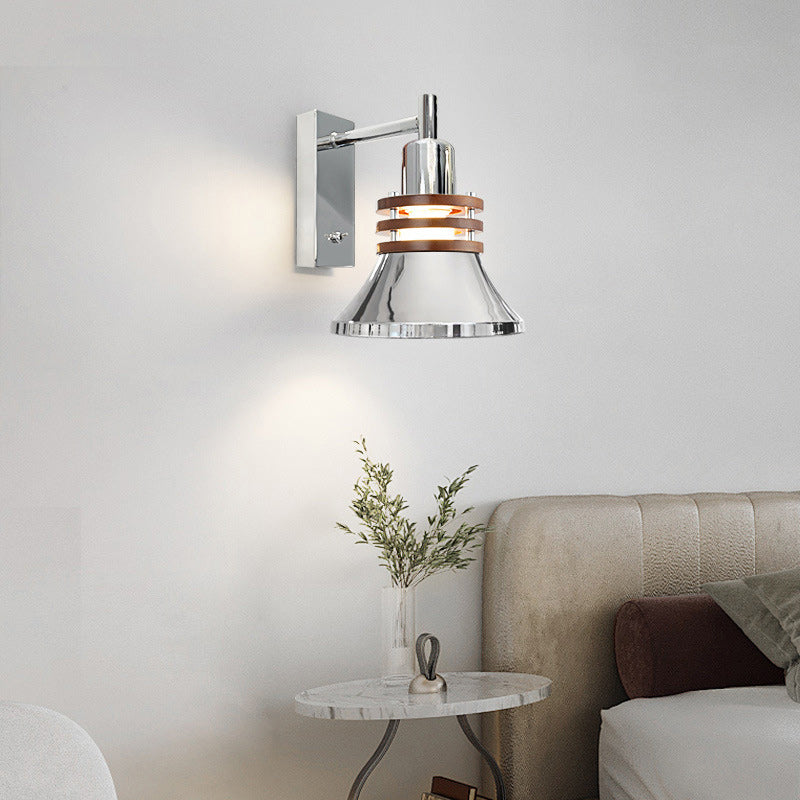 Scandinavian Disc Base Iron Wood 1-Light Wall Sconce Lamp