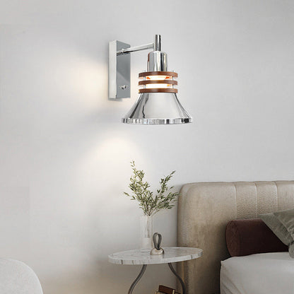 Scandinavian Disc Base Iron Wood 1-Light Wall Sconce Lamp