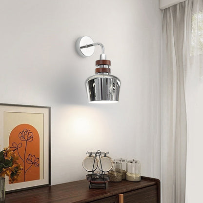 Scandinavian Disc Base Iron Wood 1-Light Wall Sconce Lamp