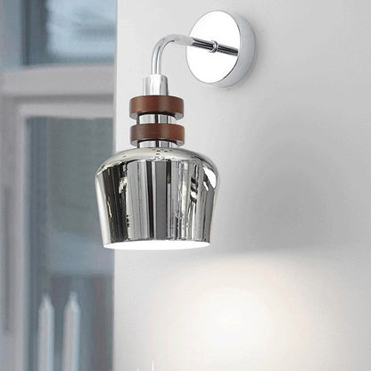 Scandinavian Disc Base Iron Wood 1-Light Wall Sconce Lamp