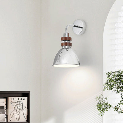 Scandinavian Disc Base Iron Wood 1-Light Wall Sconce Lamp