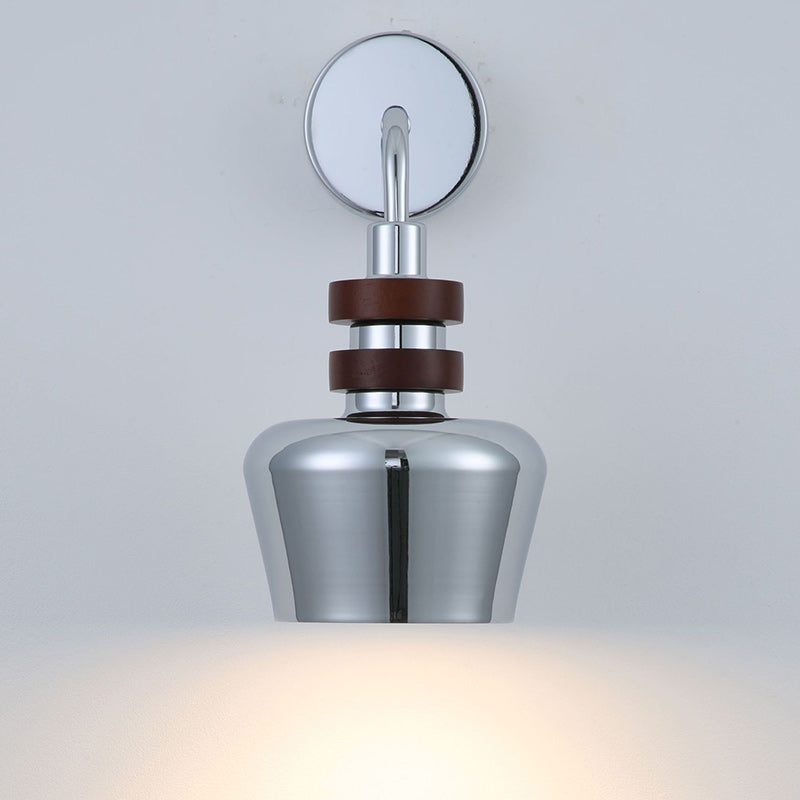Scandinavian Disc Base Iron Wood 1-Light Wall Sconce Lamp