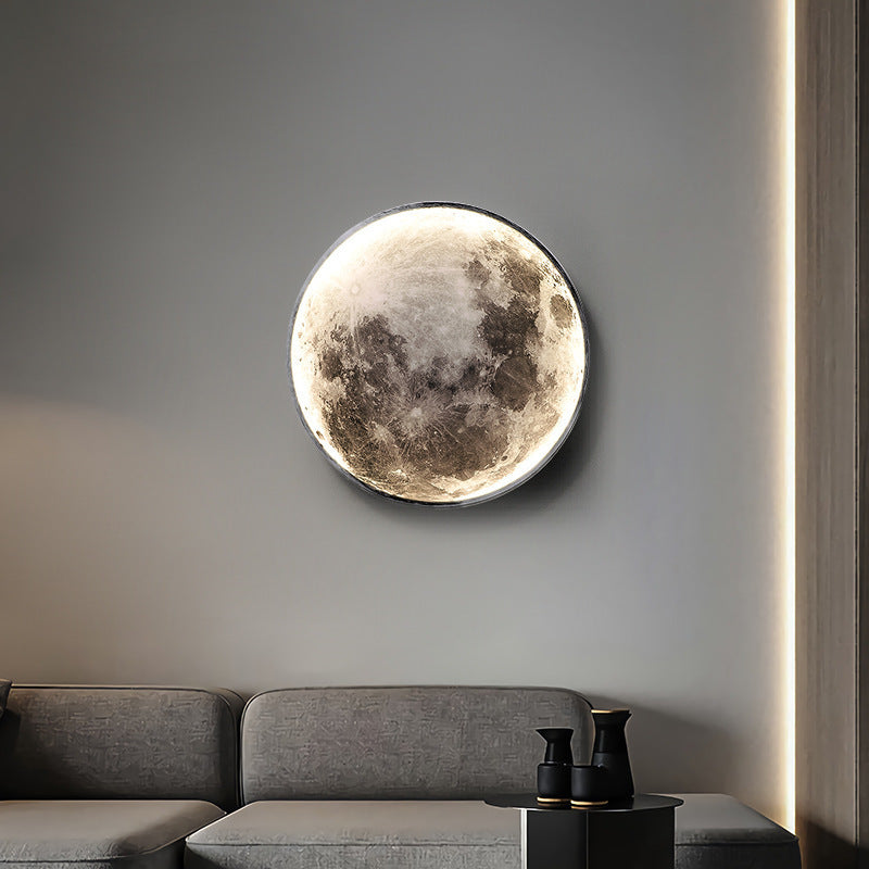 Scandinavian Round Moon Iron Acrylic LED Wall Sconce Lamp