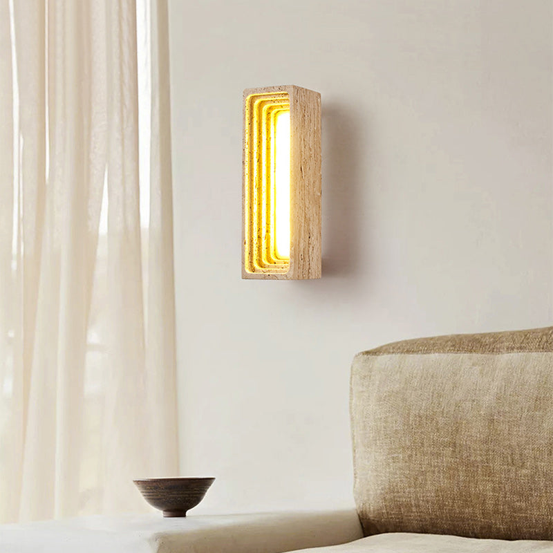 Japanese Multi-Layer Yellow Travertine LED Wall Sconce Lamp