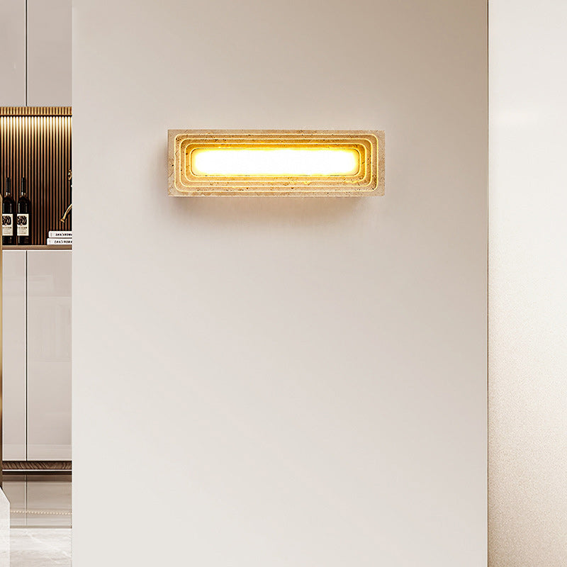 Japanese Multi-Layer Yellow Travertine LED Wall Sconce Lamp