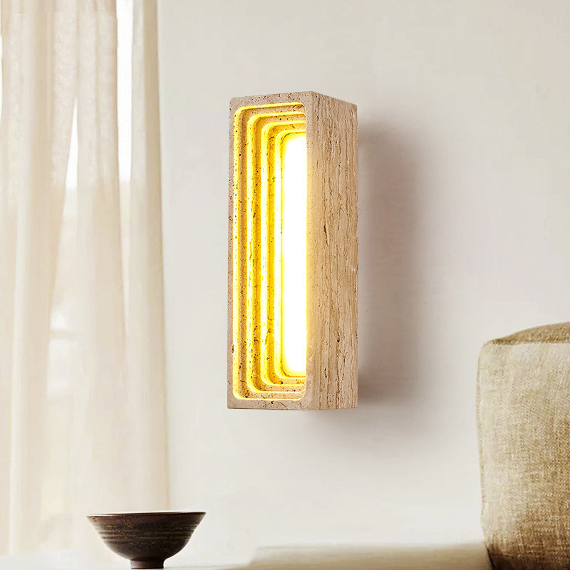 Japanese Multi-Layer Yellow Travertine LED Wall Sconce Lamp