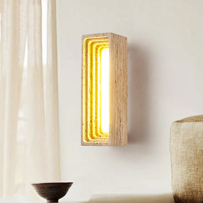 Japanese Multi-Layer Yellow Travertine LED Wall Sconce Lamp