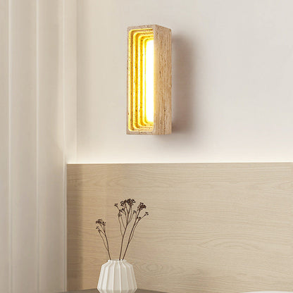 Japanese Multi-Layer Yellow Travertine LED Wall Sconce Lamp