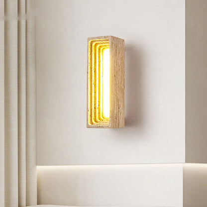 Japanese Multi-Layer Yellow Travertine LED Wall Sconce Lamp