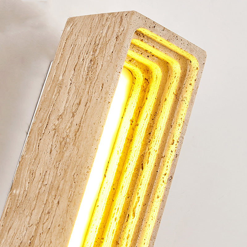 Japanese Multi-Layer Yellow Travertine LED Wall Sconce Lamp