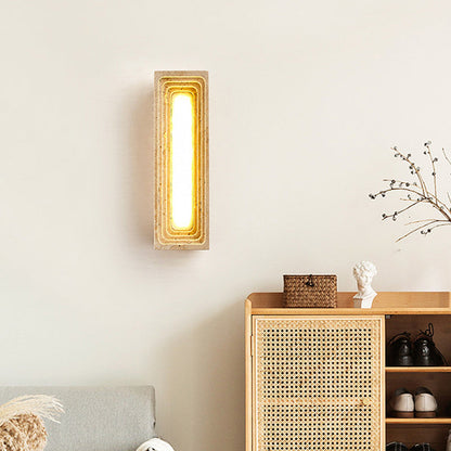 Japanese Multi-Layer Yellow Travertine LED Wall Sconce Lamp