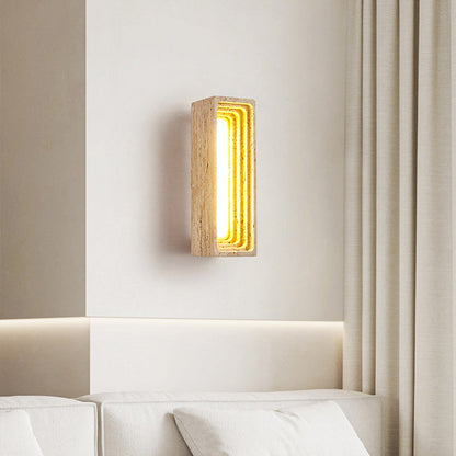 Japanese Multi-Layer Yellow Travertine LED Wall Sconce Lamp