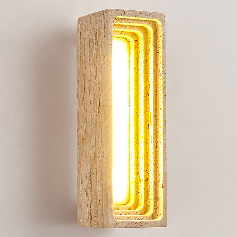 Japanese Multi-Layer Yellow Travertine LED Wall Sconce Lamp