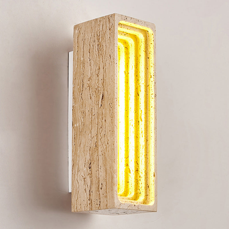Japanese Multi-Layer Yellow Travertine LED Wall Sconce Lamp