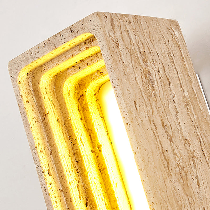 Japanese Multi-Layer Yellow Travertine LED Wall Sconce Lamp
