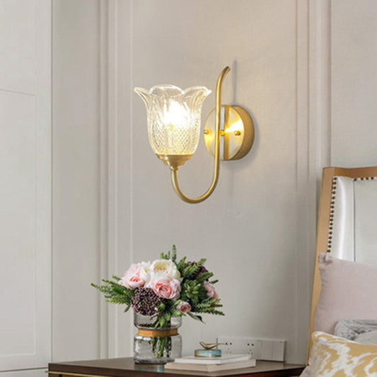Floral Copper Glass 1/2 Light Wall Sconce Lamp Bedroom