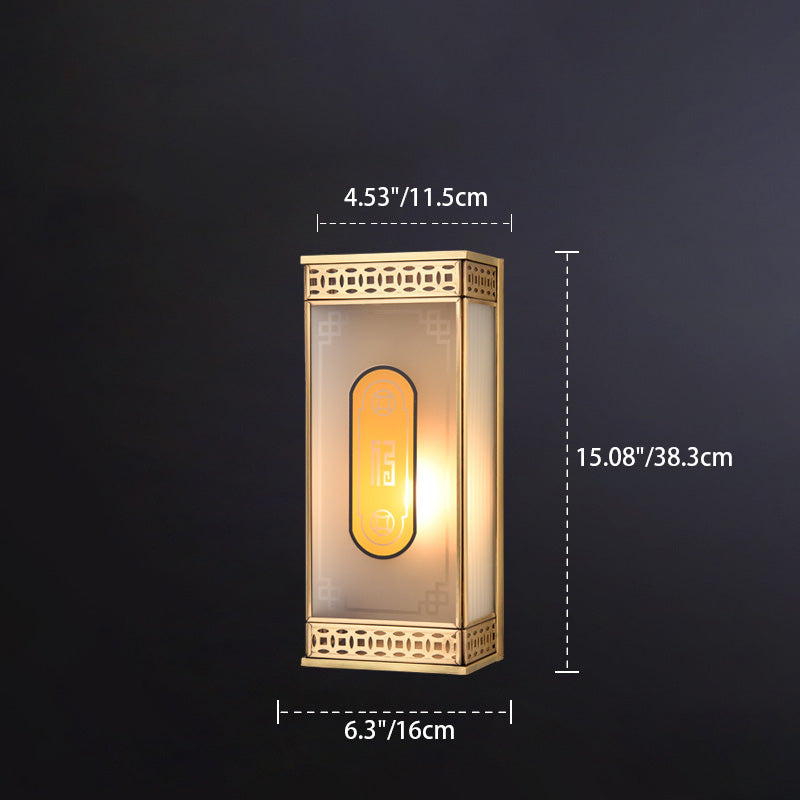 Chinese Copper Frosted Glass 1/2 Light Wall Sconce Lamp