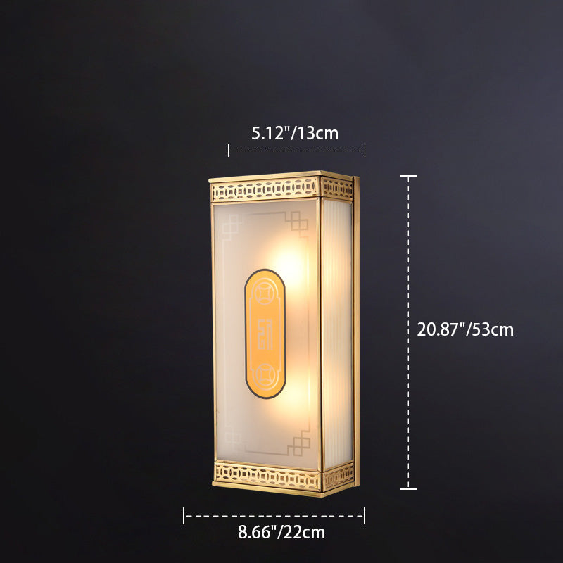 Chinese Copper Frosted Glass 1/2 Light Wall Sconce Lamp