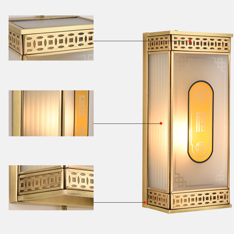 Chinese Copper Frosted Glass 1/2 Light Wall Sconce Lamp