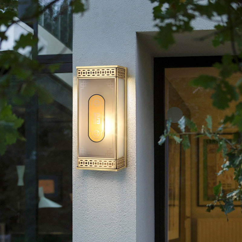 Chinese Copper Frosted Glass 1/2 Light Wall Sconce Lamp