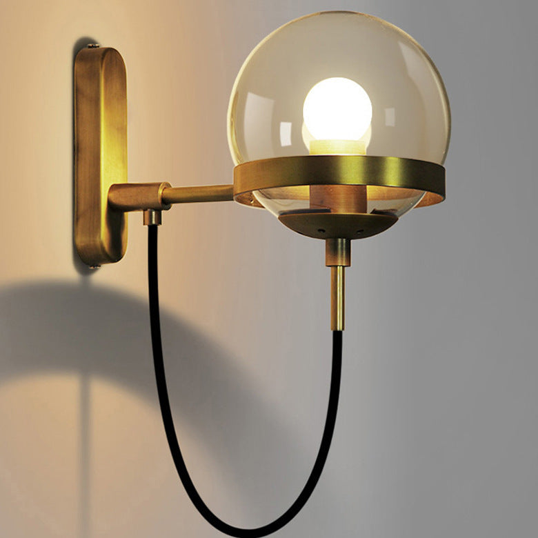 Round Ball Oval Base Iron Glass 1-Light Wall Sconce Lamp