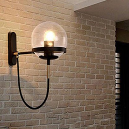 Round Ball Oval Base Iron Glass 1-Light Wall Sconce Lamp