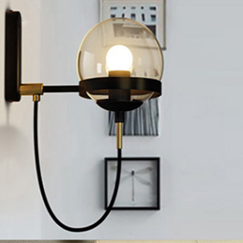 Round Ball Oval Base Iron Glass 1-Light Wall Sconce Lamp