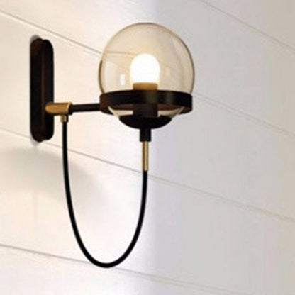 Round Ball Oval Base Iron Glass 1-Light Wall Sconce Lamp