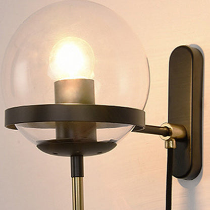 Round Ball Oval Base Iron Glass 1-Light Wall Sconce Lamp