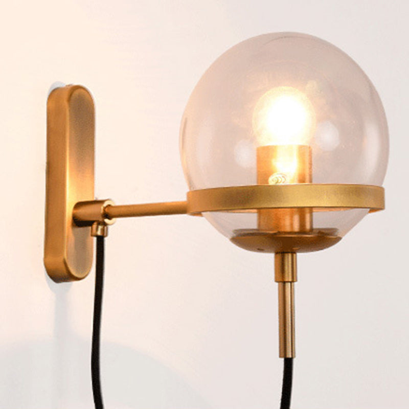Round Ball Oval Base Iron Glass 1-Light Wall Sconce Lamp
