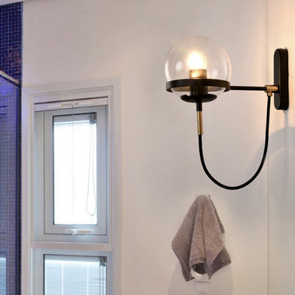 Round Ball Oval Base Iron Glass 1-Light Wall Sconce Lamp