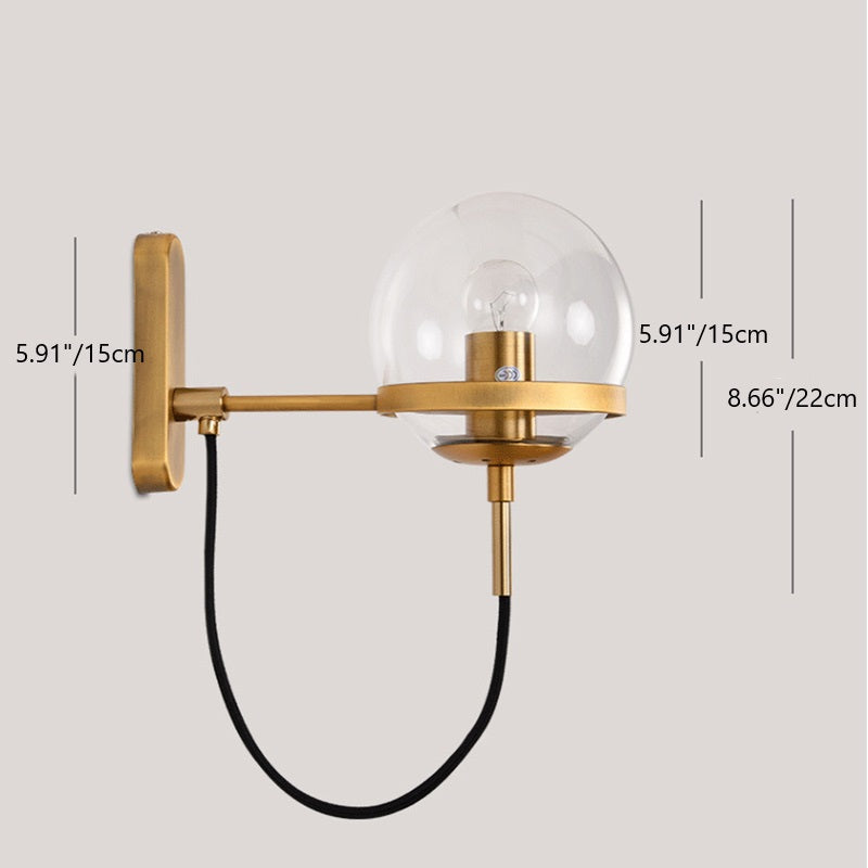 Round Ball Oval Base Iron Glass 1-Light Wall Sconce Lamp
