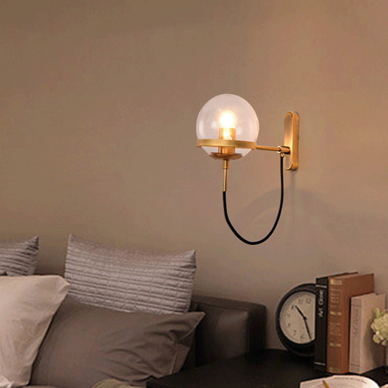 Round Ball Oval Base Iron Glass 1-Light Wall Sconce Lamp
