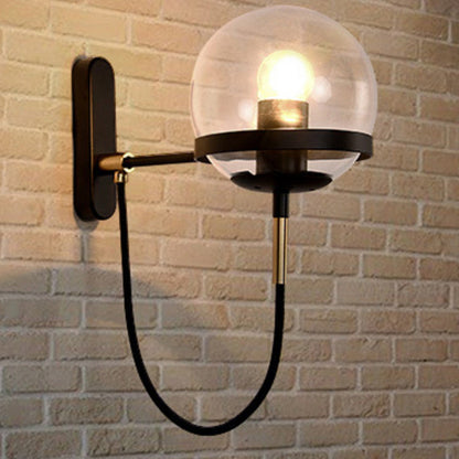 Round Ball Oval Base Iron Glass 1-Light Wall Sconce Lamp
