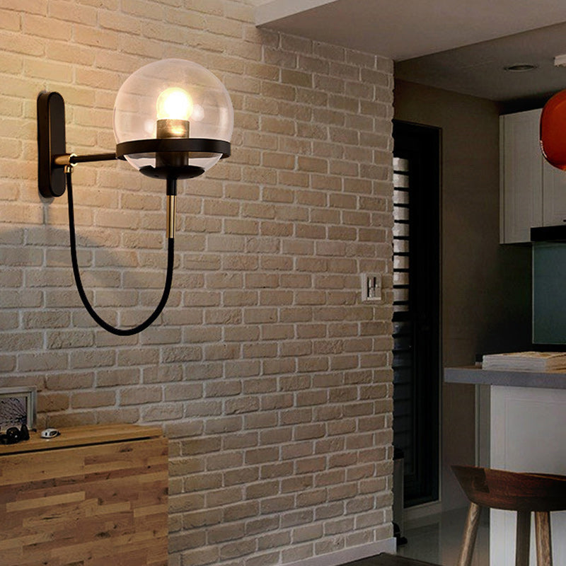 Round Ball Oval Base Iron Glass 1-Light Wall Sconce Lamp