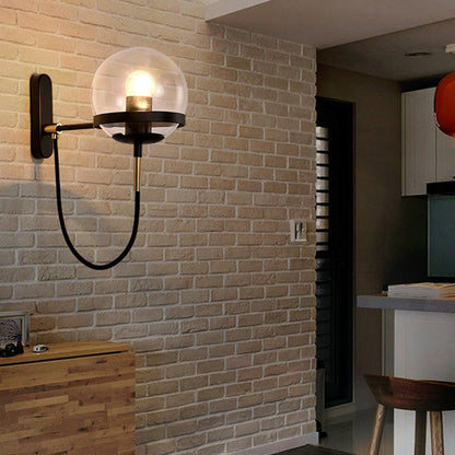 Round Ball Oval Base Iron Glass 1-Light Wall Sconce Lamp