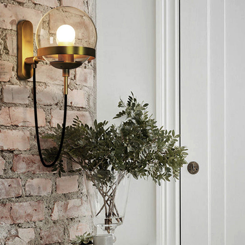 Round Ball Oval Base Iron Glass 1-Light Wall Sconce Lamp
