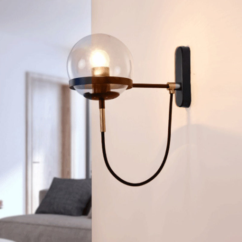 Round Ball Oval Base Iron Glass 1-Light Wall Sconce Lamp