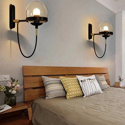 Round Ball Oval Base Iron Glass 1-Light Wall Sconce Lamp