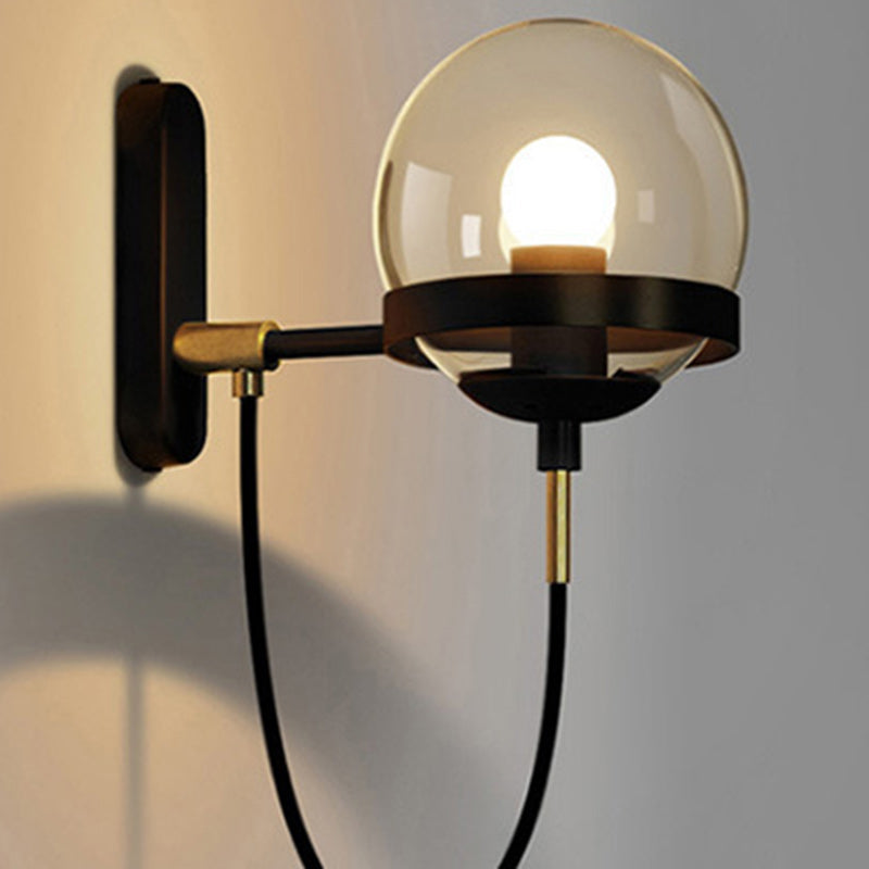 Round Ball Oval Base Iron Glass 1-Light Wall Sconce Lamp