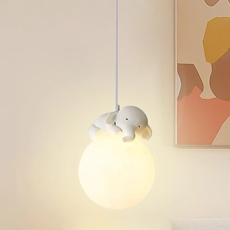 Modern Minimalist Cartoon Kids Moon Cute Animal Bear Rabbit Dog Elephant Sheep Resin Hardware PE 1-Light Pendant Light For Bedroom
