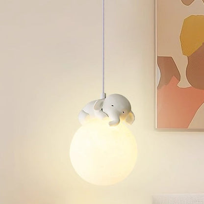 Modern Minimalist Cartoon Kids Moon Cute Animal Bear Rabbit Dog Elephant Sheep Resin Hardware PE 1-Light Pendant Light For Bedroom