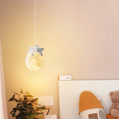 Modern Minimalist Cartoon Kids Moon Cute Animal Bear Rabbit Dog Elephant Sheep Resin Hardware PE 1-Light Pendant Light For Bedroom