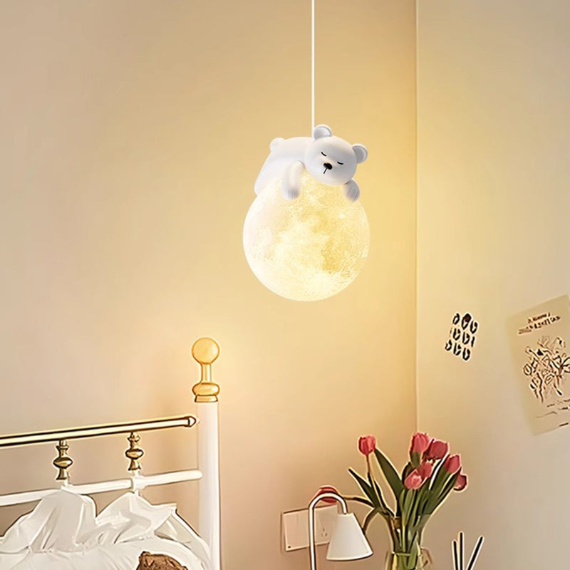 Modern Minimalist Cartoon Kids Moon Cute Animal Bear Rabbit Dog Elephant Sheep Resin Hardware PE 1-Light Pendant Light For Bedroom