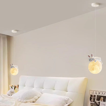 Modern Minimalist Cartoon Kids Moon Cute Animal Bear Rabbit Dog Elephant Sheep Resin Hardware PE 1-Light Pendant Light For Bedroom
